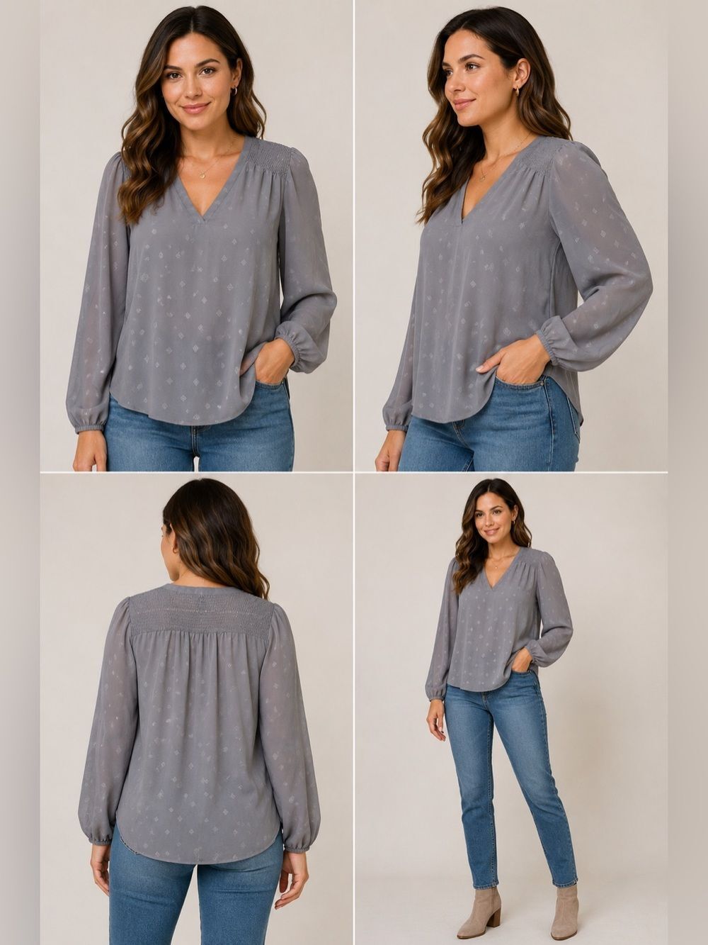Maurices Women’s Blouse Casual Sheer V Neck Long Sleeves Sz XL Gray